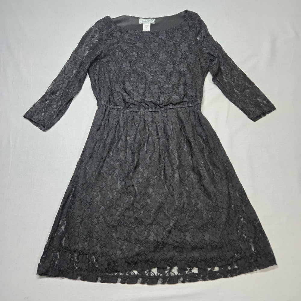 Fishbowl Dress M Black Lace 3/4 Sleeve Fit & Flare Boat Neck Gothic Vampy Witchy